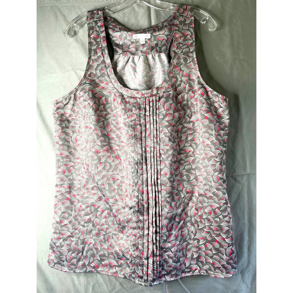 Gap Top Womens Size L Sleeveless Gray Silky Gray Coral Swirl Print Blouse